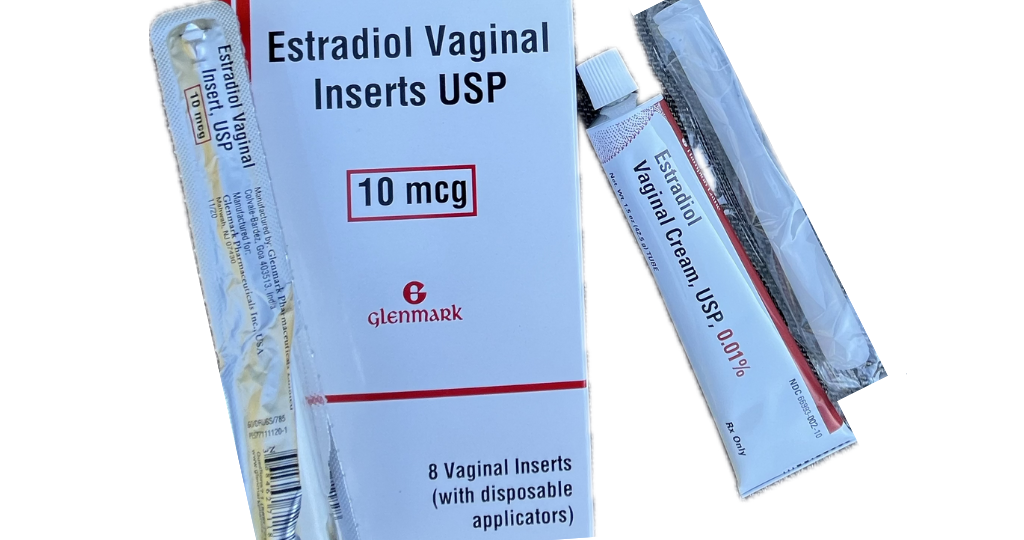 A picture of vaginal estrogen in tablets and cream form. These are recommended in new guidelines to treat menopause related vaginal symptoms.